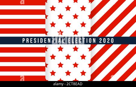 Patriotic red, white and blue geometric seamless patterns. Vector set with American symbols. USA election banner set. Stock Vector