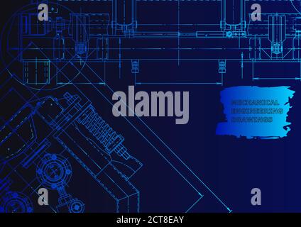 Technical abstract backgrounds. Vector engineering drawings. Mechanical instrument making. Technical. Blue neon Stock Vector