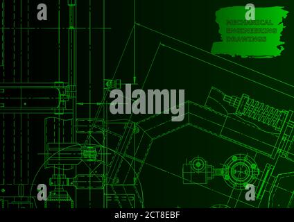 Technical background. Mechanical instrument making. Green neon Stock Vector