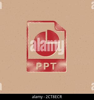 Presentation file format icon in halftone style. Grunge background vector illustration. Stock Vector