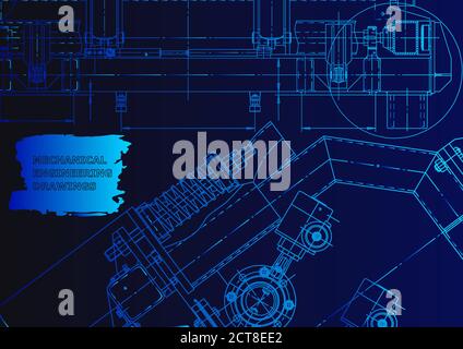 Computer aided design systems. Technical illustrations, backgrounds. Blue neon Stock Vector