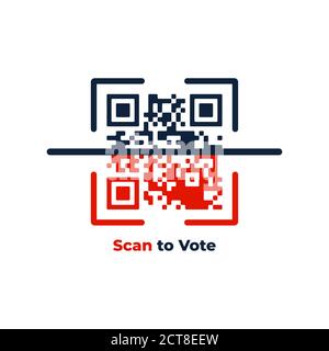 Voting online concept. QR code . Scan to vote banner. Scanning process. Flat vector illustration Stock Vector