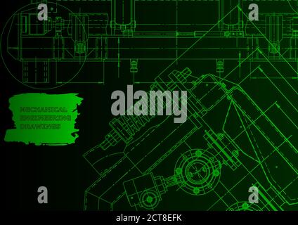 Machine-building industry. Computer aided design systems. Technical. Green neon Stock Vector