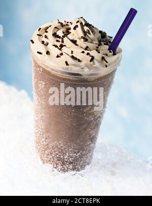 Ice frappuccino covered with whipped cream Stock Photo