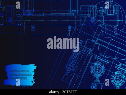 Technical. Vector. Mechanical instrument making. Blue neon Stock Vector