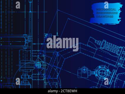 Technical background. Mechanical instrument making. Blue neon Stock Vector