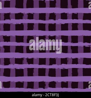 Striped seamless pattern. Abstract stripes. Hand drawing, brushes, blots. Modern textures. Original background. Checkered background squares Violet to Stock Vector