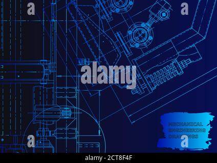 Technical abstract backgrounds. Mechanical instrument making. Blue neon Stock Vector