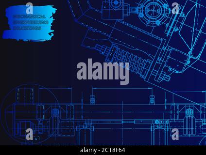 Mechanical instrument making. Technical illustration. Blue neon Stock Vector