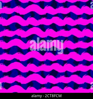 Hand drawing, background. Trendy seamless pattern. Stylish horizontal strip. Brush strokes, stains. Interesting textures. Pink and blue neon Stock Vector
