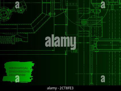 Machine-building industry. Mechanical engineering. Instrument-making. Green neon Stock Vector