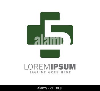A vector illustration of Plus Sign and Number 5 Logo Stock Vector