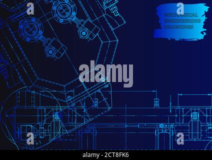 Mechanical instrument making. Technical illustration. Vector engineering drawings. Technical Blue neon Stock Vector