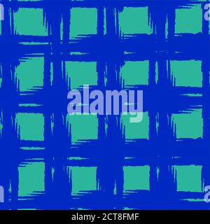 Striped seamless pattern. Abstract stripes. Hand drawing, brushes, blots. Modern textures. Original background. Checkered background, squares Blue and Stock Vector