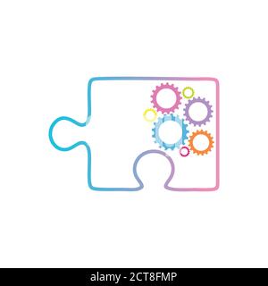 A vector illustration of puzzle and gear symbol for supporting developmental health logo Stock Vector