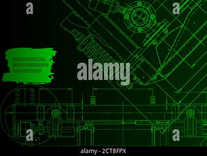Mechanical instrument making. Technical Green neon Stock Vector