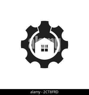 home cog machine adjustable wrench logo vector Stock Vector