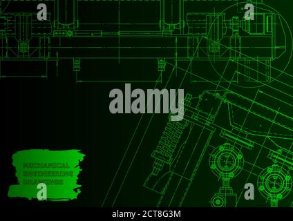 Technical. Vector. Mechanical instrument making. Green neon Stock Vector