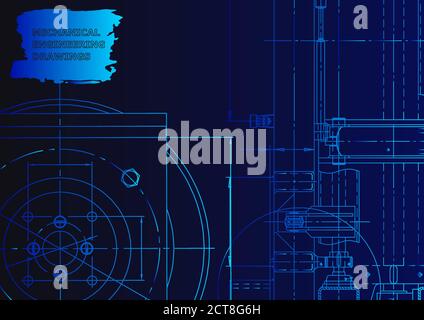 Vector engineering illustration. Technical illustrations, backgrounds. Blueprint Blue neon Stock Vector