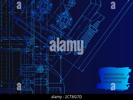 Technical abstract backgrounds. Mechanical instrument making. Technical illustration. Blue neon Stock Vector