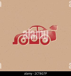 Race car icon in halftone style. Grunge background vector illustration ...