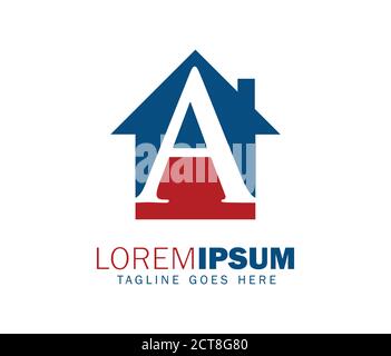 A vector illustration of home sign initial letter A with blue and red color combo Stock Vector