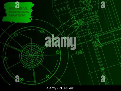 Cover, flyer. Vector engineering illustration. Green neon Stock Vector