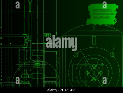 Mechanical instrument making. Technical abstract backgrounds. Technical. Green neon Stock Vector