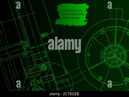 Technical abstract backgrounds. Green neon. Technical illustration. Blueprint Stock Vector