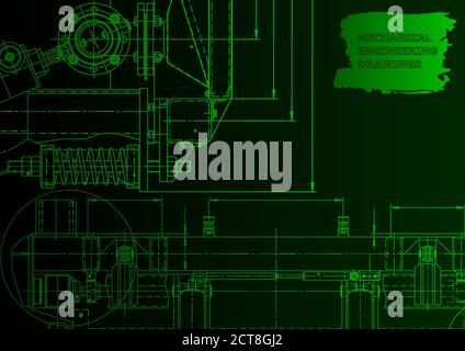 Mechanical instrument making. Technical illustration. Vector. Green neon Stock Vector