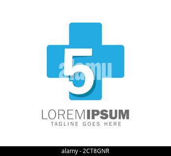 A vector illustration of Plus Sign and Number Five Logo vector Stock Vector
