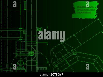 Technical. Mechanical instrument making. Green neon Stock Vector