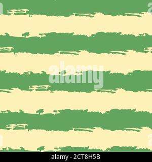 Striped seamless pattern. Abstract stripes. Hand drawing, brushes, blots. Modern textures. Original geometric background. Horizontal stripes. Green an Stock Vector