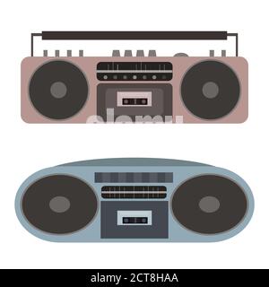 Vector set of flat cassette recorders. Vector element for your creativity Stock Vector