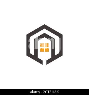 simple letter A geometric home shape hexagonal logo vector Stock Vector