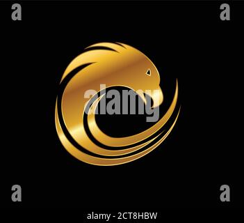 A vector illustration of Golden Eagle and circle wave logo sign Stock Vector