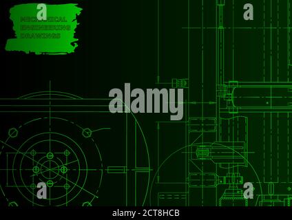 Vector engineering illustration. Instrument-making drawings. Mechanical engineering drawing. Computer aided design systems. Technical illustrations, b Stock Vector