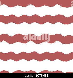 Striped seamless pattern. Abstract stripes. Hand drawing, brushes, blots. Modern textures. Original geometric background. Horizontal waves. Red and wh Stock Vector