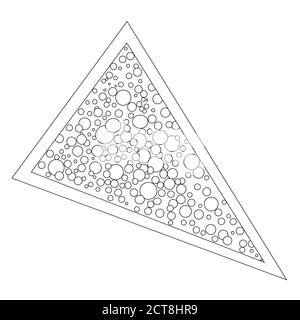 Abstract slice of pizza on white isolated backdrop. Black line triangle for pizzeria logo, color book, bath tile or notebook. Phone case or cloth prin Stock Vector