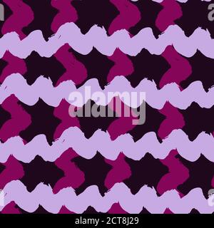 Striped seamless pattern. Abstract stripes. Hand drawing, brushes, blots. Modern textures. Original neon background. Checkered background, squares Pin Stock Vector