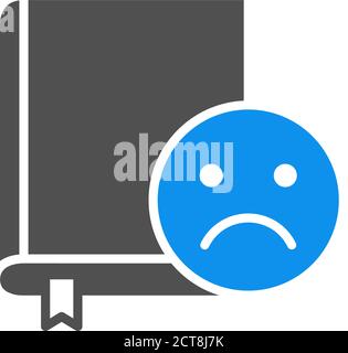 Book with sad face colored icon. Bad literature review, negative feedback symbol Stock Vector