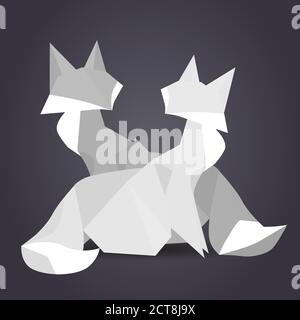 Illustration of pair of paper origami foxes. Paper Zoo. Vector element for your design Stock Vector