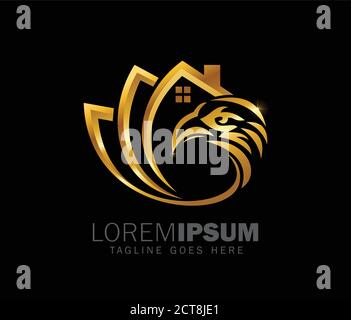 A vector illustration of Golden Eagle and Home Logo Sign Stock Vector
