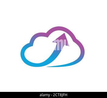 A vector illustration of Cloud and arrow technology logo sign in modern blue and purple logo sign Stock Vector