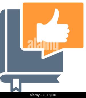 Book with thumb up in speech bubble colored icon. Best book, customer review, diary symbol Stock Vector