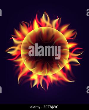 Vector illustration of a black hole with fire. Sun Illustration. Stock Vector