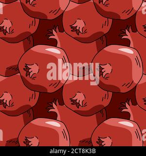 Pomegranate on burgundy backdrop. Granate seamless pattern for wallpaper, wrapping paper, sleeper, bath tile, apparel or bed linen. Phone case or clot Stock Vector