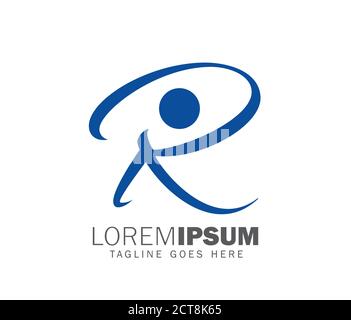 A vcetor illustration letter R in blue with simple human symbol Stock Vector