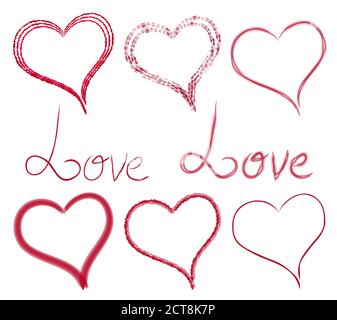 Set hearts and inscriptions of different style and type. Love. Vector elements for your creativity Stock Vector