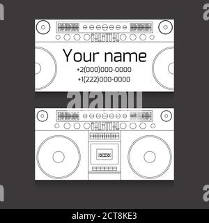 Set of double-sided business card for a DJ, music production worker. A business card with a tape recorder boombox. Vector element for your design. Stock Vector